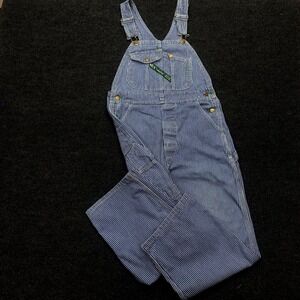 Vintage KEY Imperial Denim Overalls Hickory Stripe Conductor Railroad 31x25 Blue